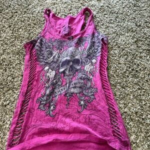 Sleeveless Pink Graphic Tank Top with Cut-Out Design